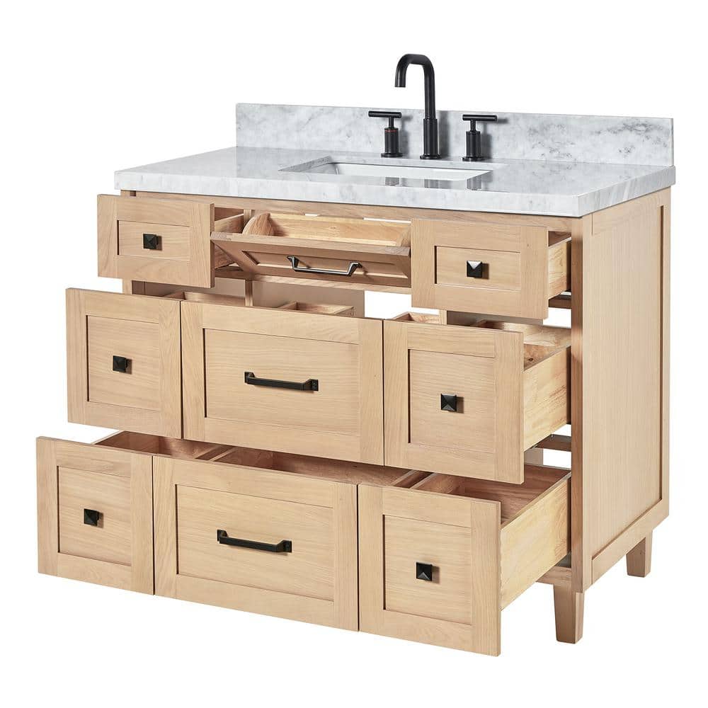 Monroe 43" Light Oak Freestanding Vanity with Carrara Marble Top