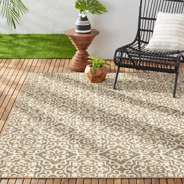 Patio Country Danica Brown/Beige 8 ft. x 10 ft. Geometric Indoor/Outdoor Area Rug