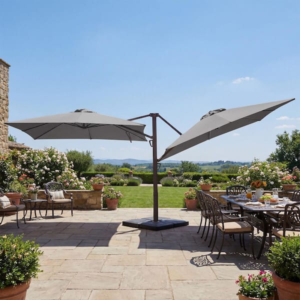 10 double layer patio umbrella Domi 10'x10' Cantilever Umbrella, Aluminum Windproof Outdoor with 360Rotation, Square Offset Sun Shade Umbrella for Outside Deck Backyard Garden Pool, Gray : Patio, Lawn & Garden quality beige 280g acrylic fabric with UPF50+ anti Red Barrel Studio 10 Pieces