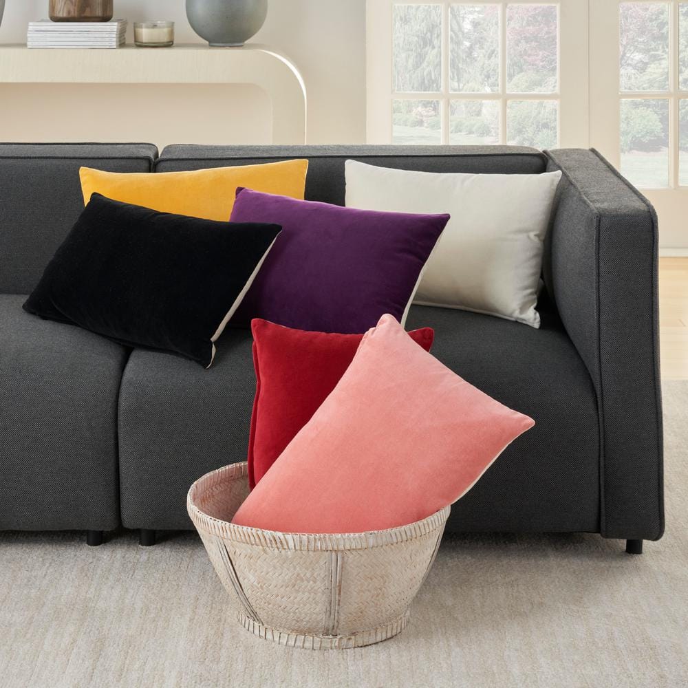 Solid Black Velvet Rectangular Throw Pillow 14" x 20"