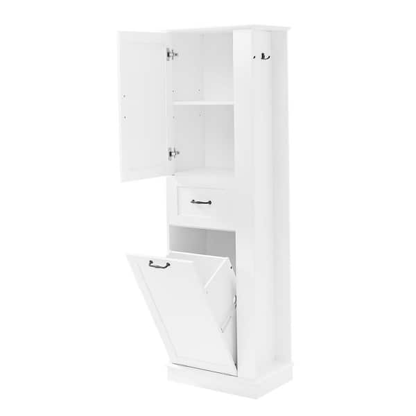 20.3 in. W x 13.8 in. D x 67.8 in. H White Linen Cabinet Storage Cabinet w/ Tilt-Out Compartment, Adjustable Shelves