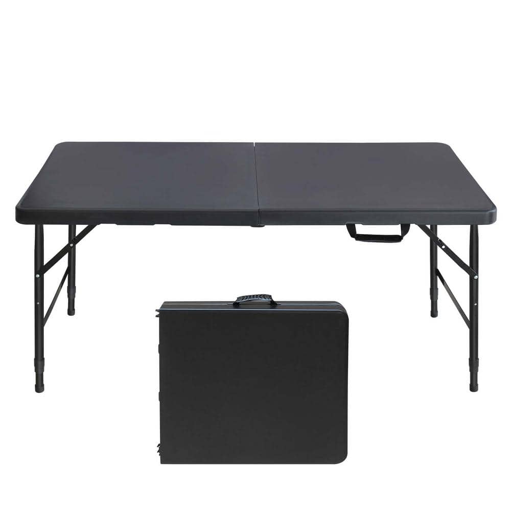 49.21 in. Black Plastic RecTangle Portable Folding Indoor and Outdoor Picni