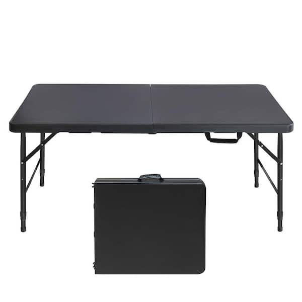 Unbranded 49.21 in. Black Plastic RecTangle Portable Folding Indoor and Outdoor Picnic Tables