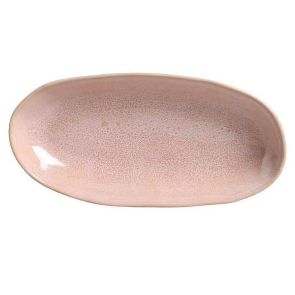 12.59 in. Litchi Pink Stoneware Deep Oval Platter Large Organic (Set of 4)