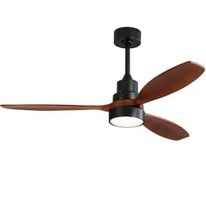 52 in. Indoor/Outdoor Wooden Ceiling Fan with 3 Solid Wood Blades Remote Control Reversible DC Motor with Led Light