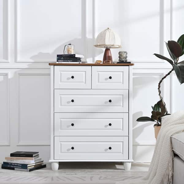 Elspeth Modern Chest Ivory White 36.60 in. H Wood Storage Cabinet with 5-Drawers