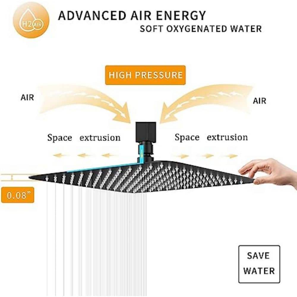 Large Black Stainless Steel Square Rain Shower Head