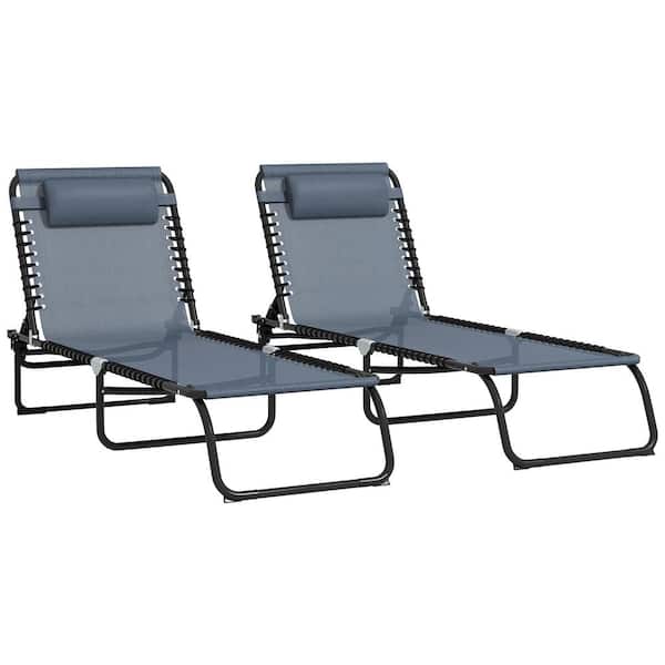 Outsunny Folding Chaise Lounge Pool Chair Gray 2-Piece Steel Outdoor Recliner