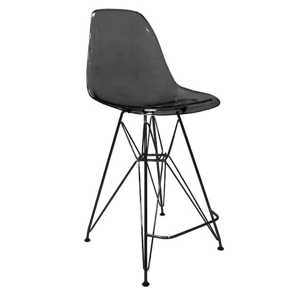 Leisuremod ABS Plastic Barstool 29.5 in. Seat Height Stool with Footrest and Black Steel Base Cresco Series in Transparent Black