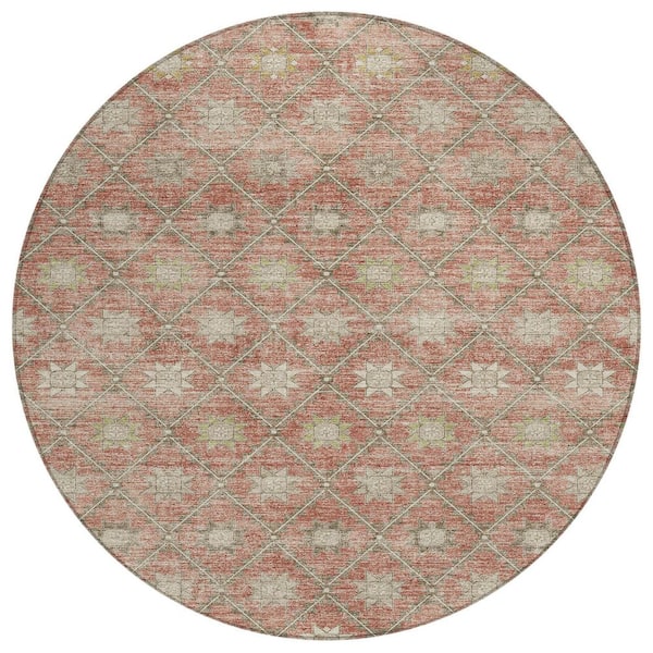 Chantille Machine Washable Indoor/Outdoor Abstract ACN1858 Terracotta 8 ft. x 8 ft. Round Rug