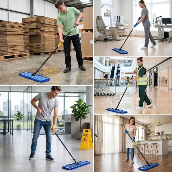 Combo of 18 in. Microfiber Dust Mop Heads (2-Pieces) with Frame and 61 in. Extendable Clip-On Handle, Cleaning Kit