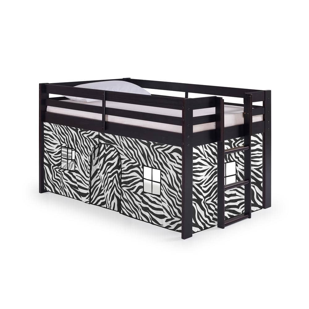 Alaterre Furniture Jasper Espresso with Zebra Bottom Playhouse Tent Twin Junior Loft Bed