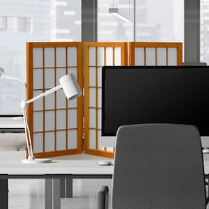 2 ft. Short Desktop Window Pane Shoji Screen - Honey - 3 Panels