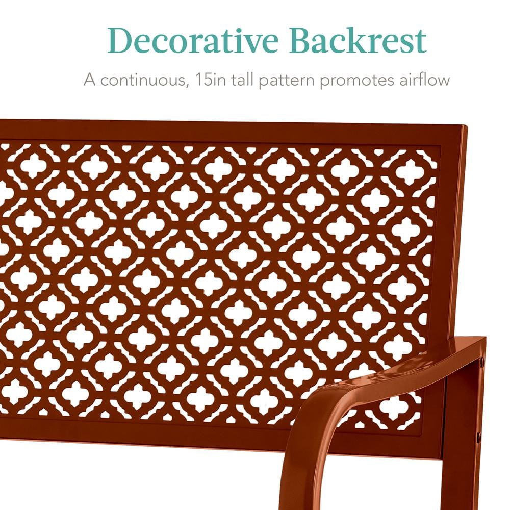Rust Steel 2-Person Outdoor Bench with Geometric Backrest