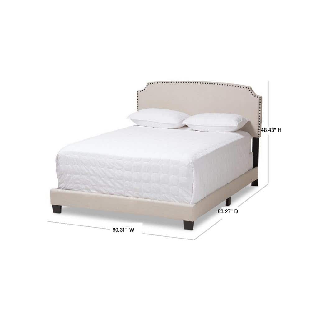 Light Beige Upholstered King Bed with Nailhead Trim