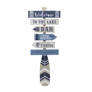 "Welcome", 14.5-in x 39-in Wood Lake House Directional Wall Sign, MDF, Decorative Sign