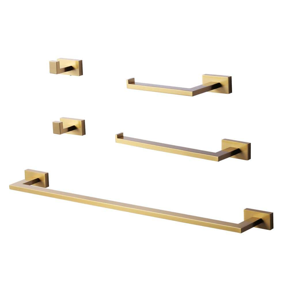 WOWOW 5- Piece Bathroom Hardware Set in Brushed Gold W410115G-HD - The ...