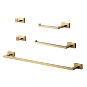 5- Piece Bathroom Hardware Set in Brushed Gold