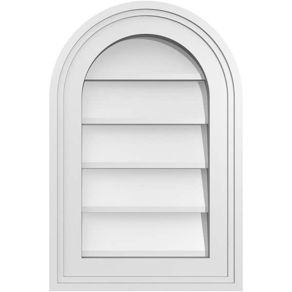 Ekena Millwork 12 in. x 18 in. Round Top White PVC Paintable Gable Louver Vent Non-Functional