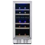 Dual Zone 15 in. 29-Bottle Built-In Wine Cooler Fridge with Recessed Kickplate and Quiet Operation in Stainless Steel