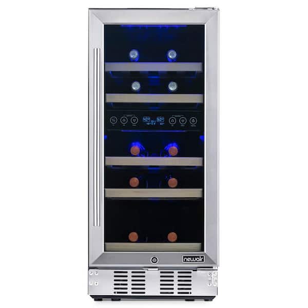 NewAir Dual Zone 15 in. 29-Bottle Built-In Wine Cooler Fridge with Recessed Kickplate and Quiet Operation in Stainless Steel