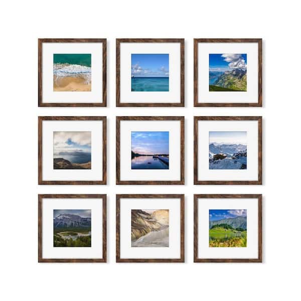 12 x 12 Brown Wood Hanging Picture Frame Set of 9
