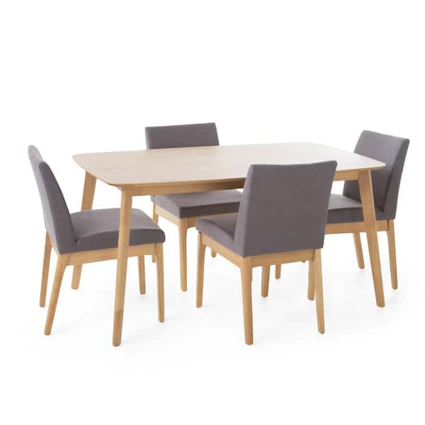 Noble House Kwame 5-Piece Dark Grey and Natural Oak Dining Set