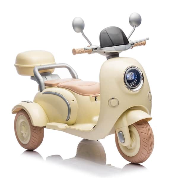 Tatayosi 12V Two-Seater Kids Ride On Electric Motorcycle,Three Wheels Kids Toy for Kids Aged 3-6, Beige