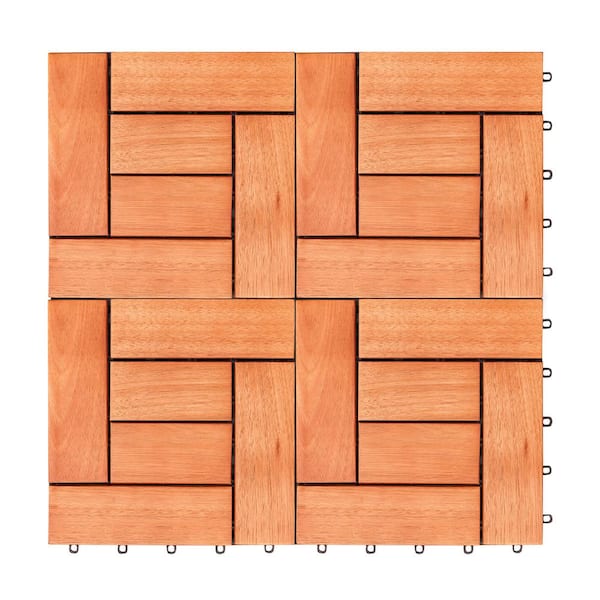 cadeninc 12 in. x 12 in. Reddish Brown Eucalyptus Interlocking Wooden Decktile (Set of 10 Tiles)