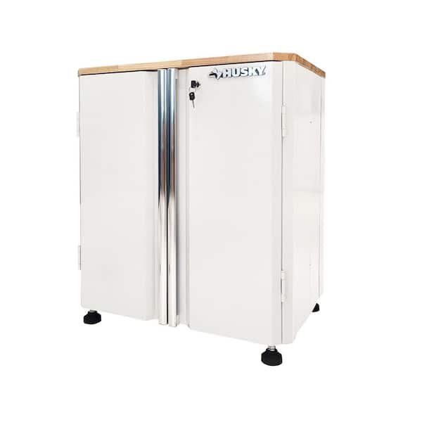 HUSKY 28 in. W x 33 in. H x 19 in.D Folding 22-Gauge Steel 1-Piece Garage Storage System in White w/ Wooden Worktop