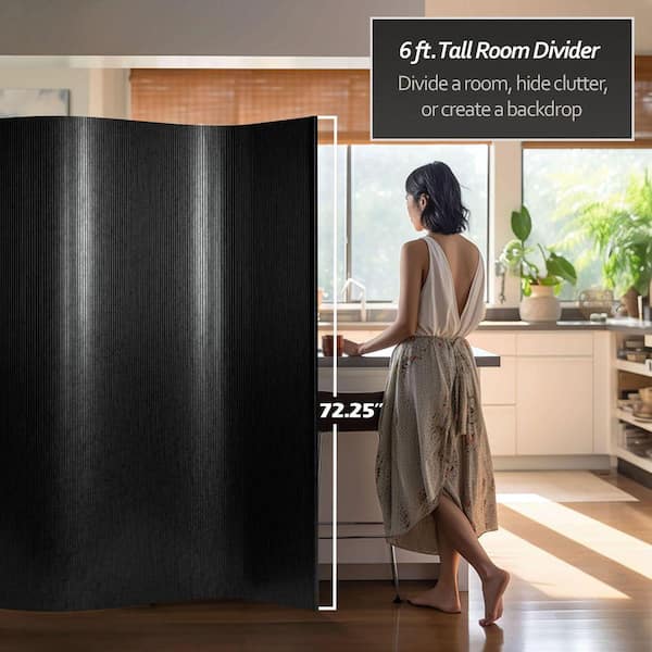 RED LANTERN Bamboo Wave 72.25 in. Black Room Divider BF-75-BLK