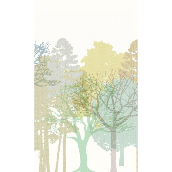 Dusk White and Dusky Citron Forest Silhouette Print Non Woven Non-Pasted Textured Mural 63 Sq. Ft.
