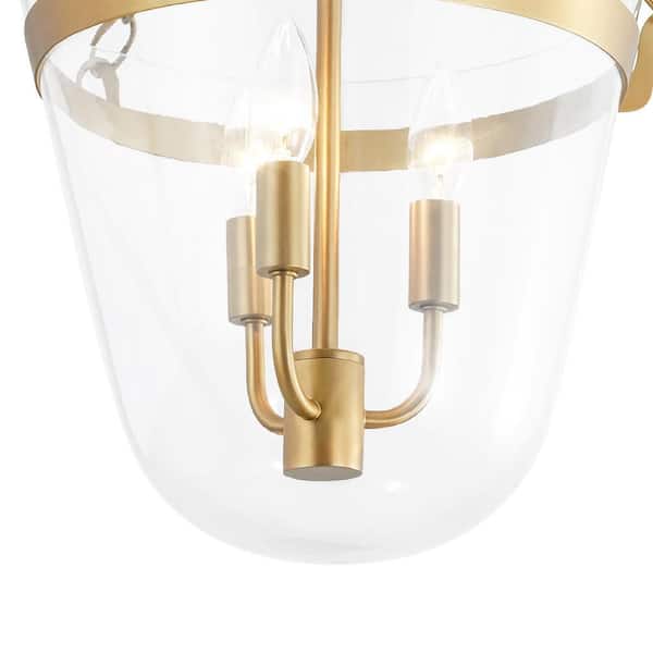 HUOKU Dioz 3-Light 15.7 in. W Brushed Gold Semi-Flush Mount