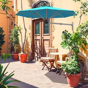 8 ft. Cantilever Patio Wall Mounted Umbrella Parsol with Adjustable Pole in Turquoise