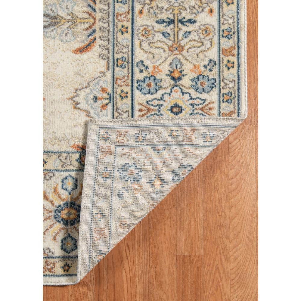 Boho Chic Beige & Orange Floral Polypropylene Area Rug 8'9" x 11'9"