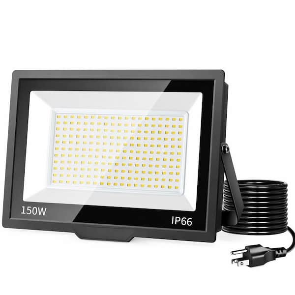 150-Watt Black Plug-In Integrated LED Landscape Flood Light with Dusk to Dawn, IP66 Outdoor Light for Yard and Garage