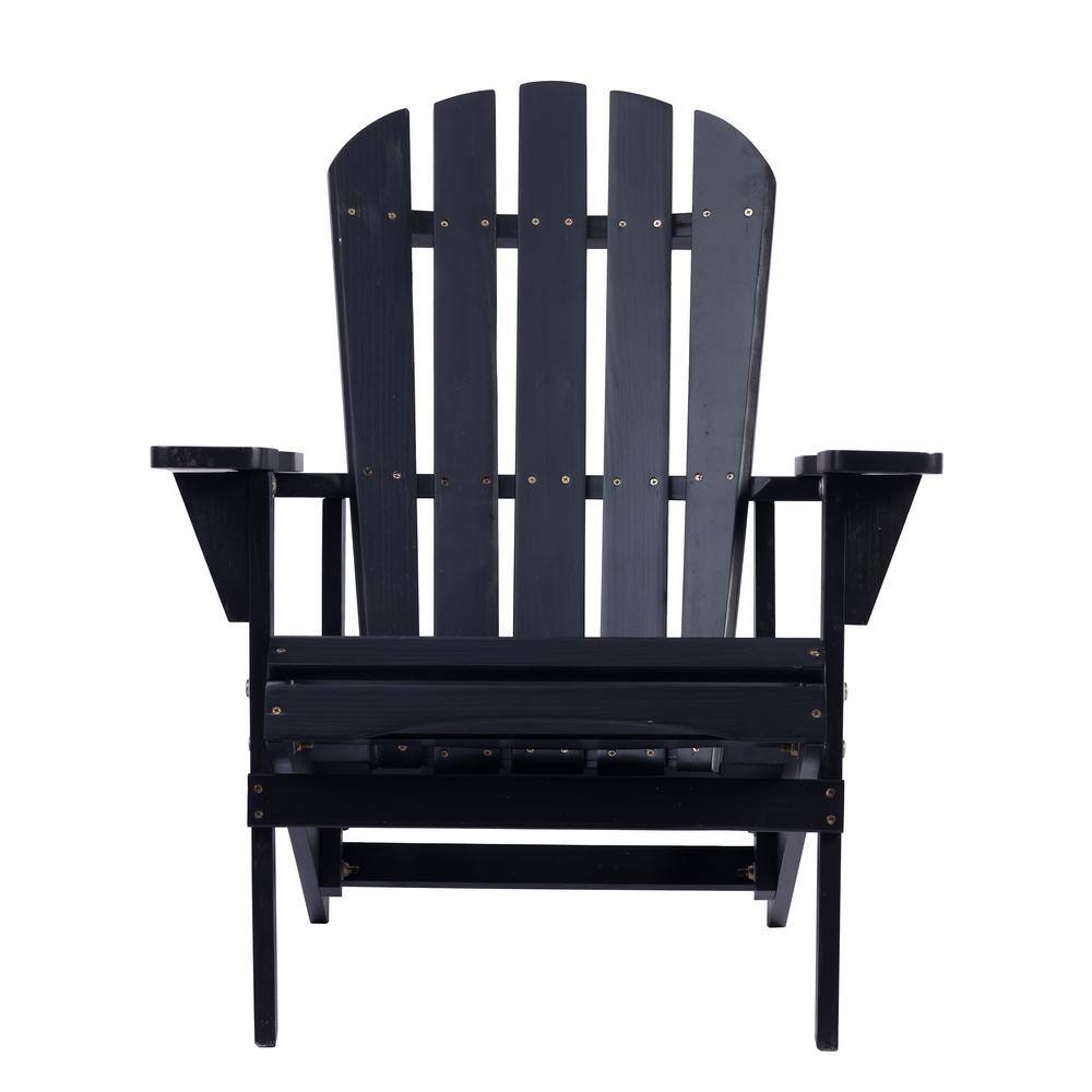 Black Solid Wood Outdoor Patio Adirondack Chair for Backyard, Garden, Lawn,