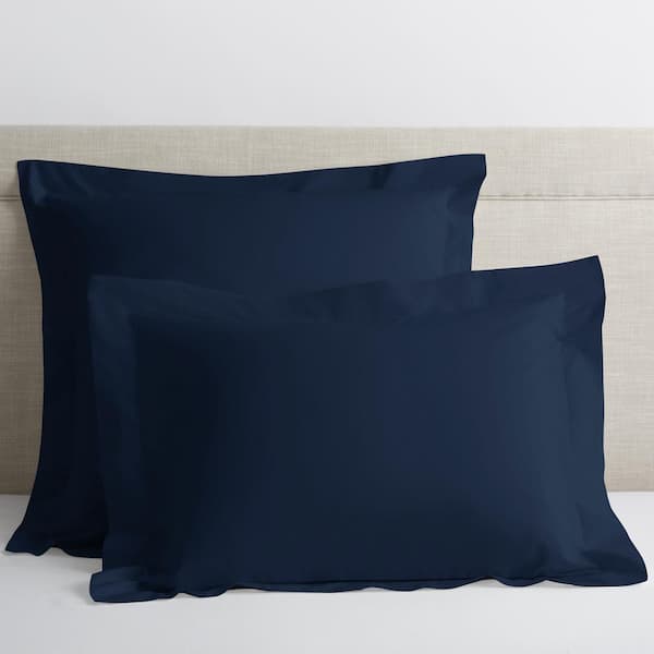 The Company Store Company Cotton Navy Solid 300-Thread Count Cotton Percale Standard Sham