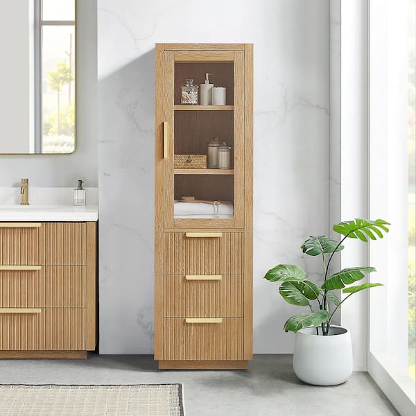 Santarem 21.7 in.W x 16 in.D x 72 in.H Washed Ash Grey Linen Cabinet