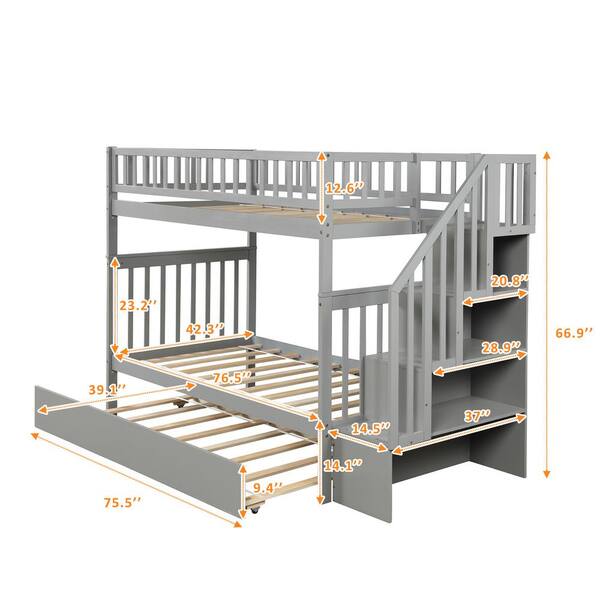 Qualfurn Lightsey Gray Twin Over, Twin Bunk Bed Measurements