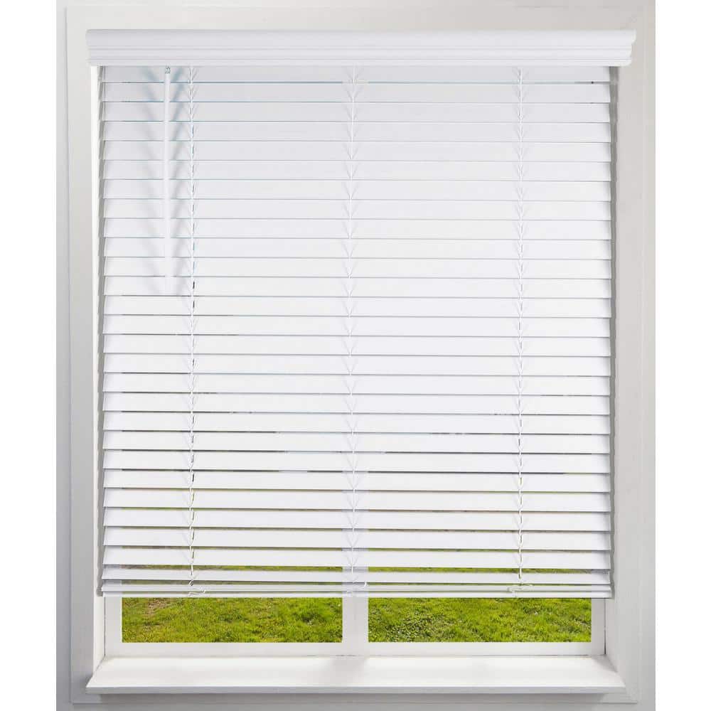 arlo blinds faux wood blind with crown valance - 34 5/8 w x 60 h white cordless 2” slat horizontal blind - for kitchen bedroom living room doors