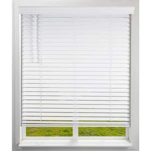 White Cordless Faux Wood Blinds with 2 in. Slats 34.625 in. W x 60 in. L
