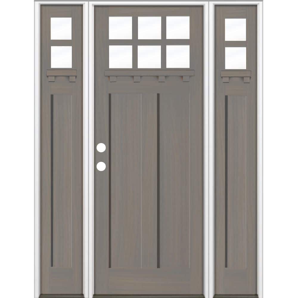 64 in. x 96 in. Craftsman 6-Lite Right-Hand Clear Glass Grey Stain Hemlock Wood Prehung Front Door w/ DSL and DS price history on PriceWatchPro