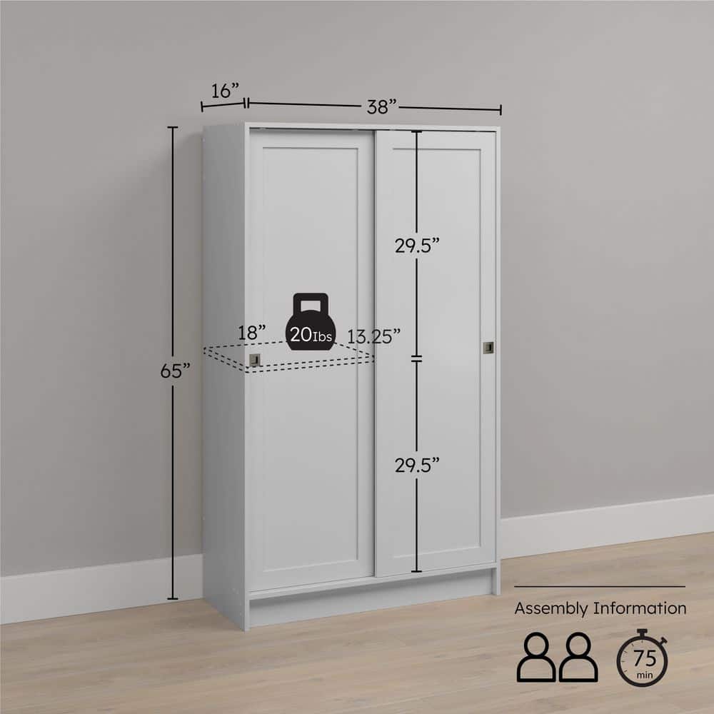 Elite Plus White 65 in. Accent Cabinet Office Storage Cabinet with 4 Adjustable Shelves and Sliding Doors