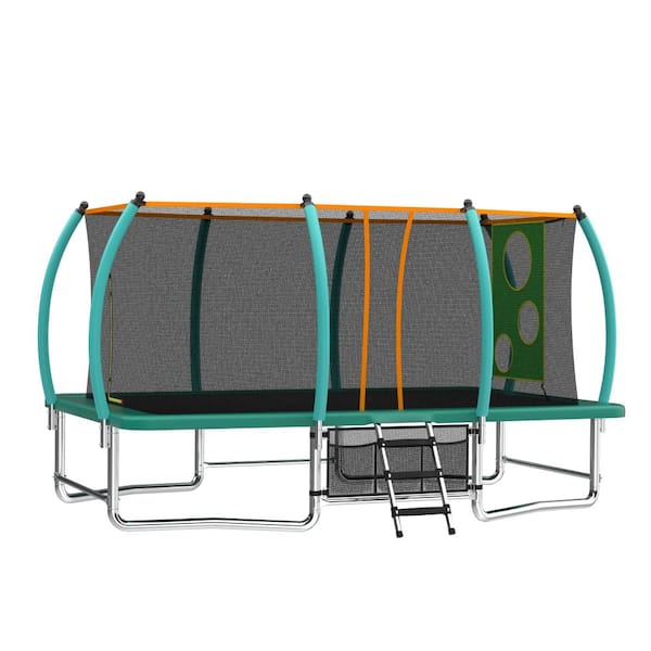 Green Steel Outdoor Square 8X14FT Trampoline with Safety Enclosure Net