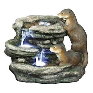 Bright Waters Otters Sculpture Stone Bonded Resin Garden Fountain