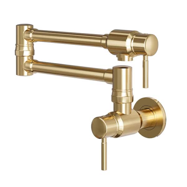 CASAINC 1.8 GPM Wall Mounted Mount Pot Filler Kitchen Faucet with Folding Stretchable Double Joint Swing Arms in Brushed Gold