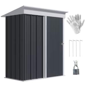 5 ft. W x 3 ft. D Metal Shed for Garden with Floor Base, Adjustable Shelf, Lock and Gloves (15 sq. ft.)