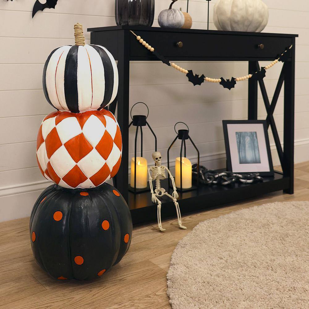 Freestanding Lighted Resin Pumpkin Trio Topiary for Halloween