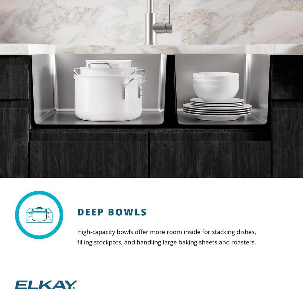 Elkay 31.5" Polished Satin Stainless Steel Double Bowl Undermount Sink